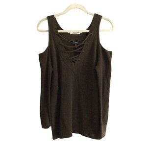 Express Women XS Olive Green Cotton Reversible Lace Up Cold Shoulder Sweater Nwt